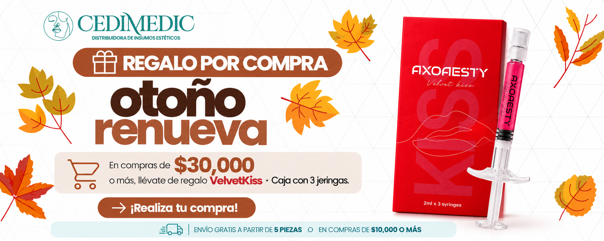 Otoño renueva: regalo VelvetKiss, caja con 3 jeringas, en compras de $30,000 o más